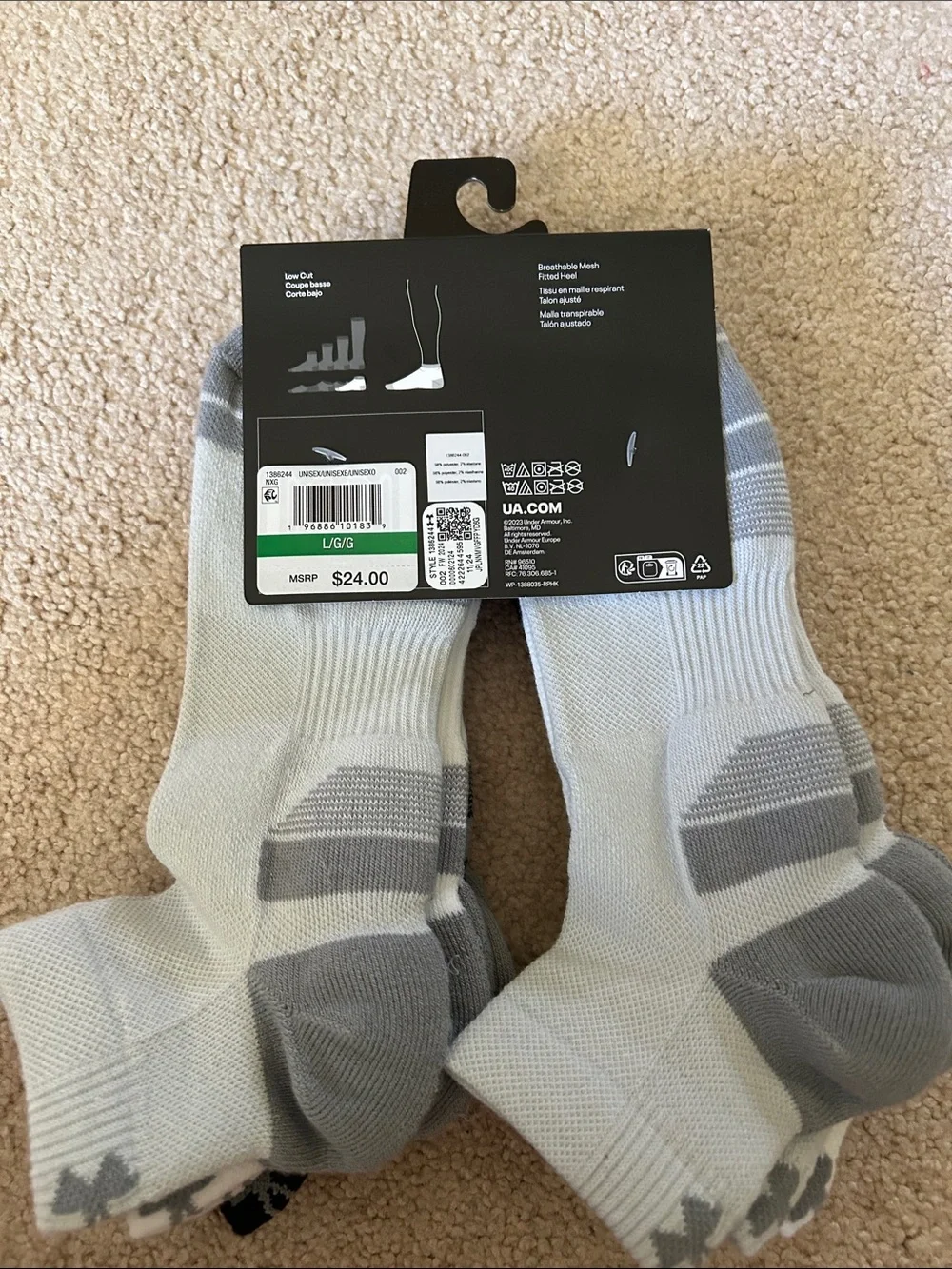 Under Armour Black/grey/white UA Performance Athletic Socks - 6 Pack Sz 8.5-13